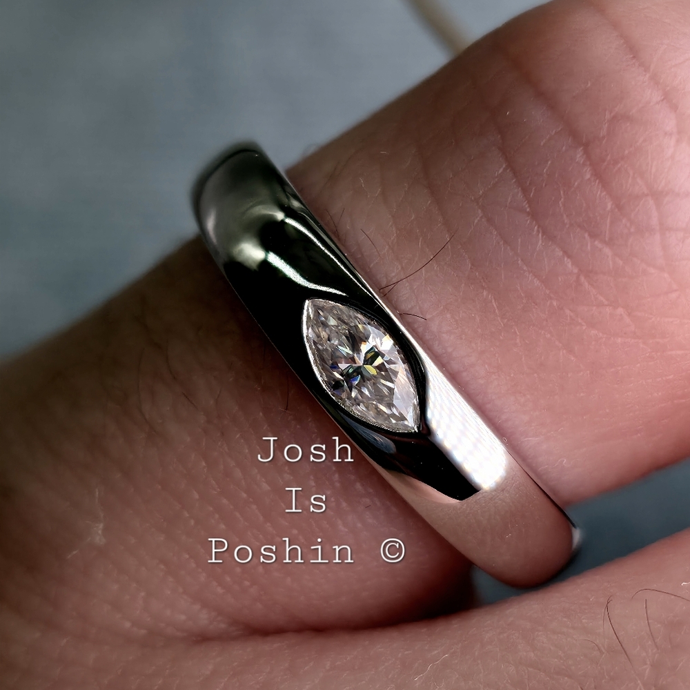 Mens Moissanite Wedding Band In Sterling Silver